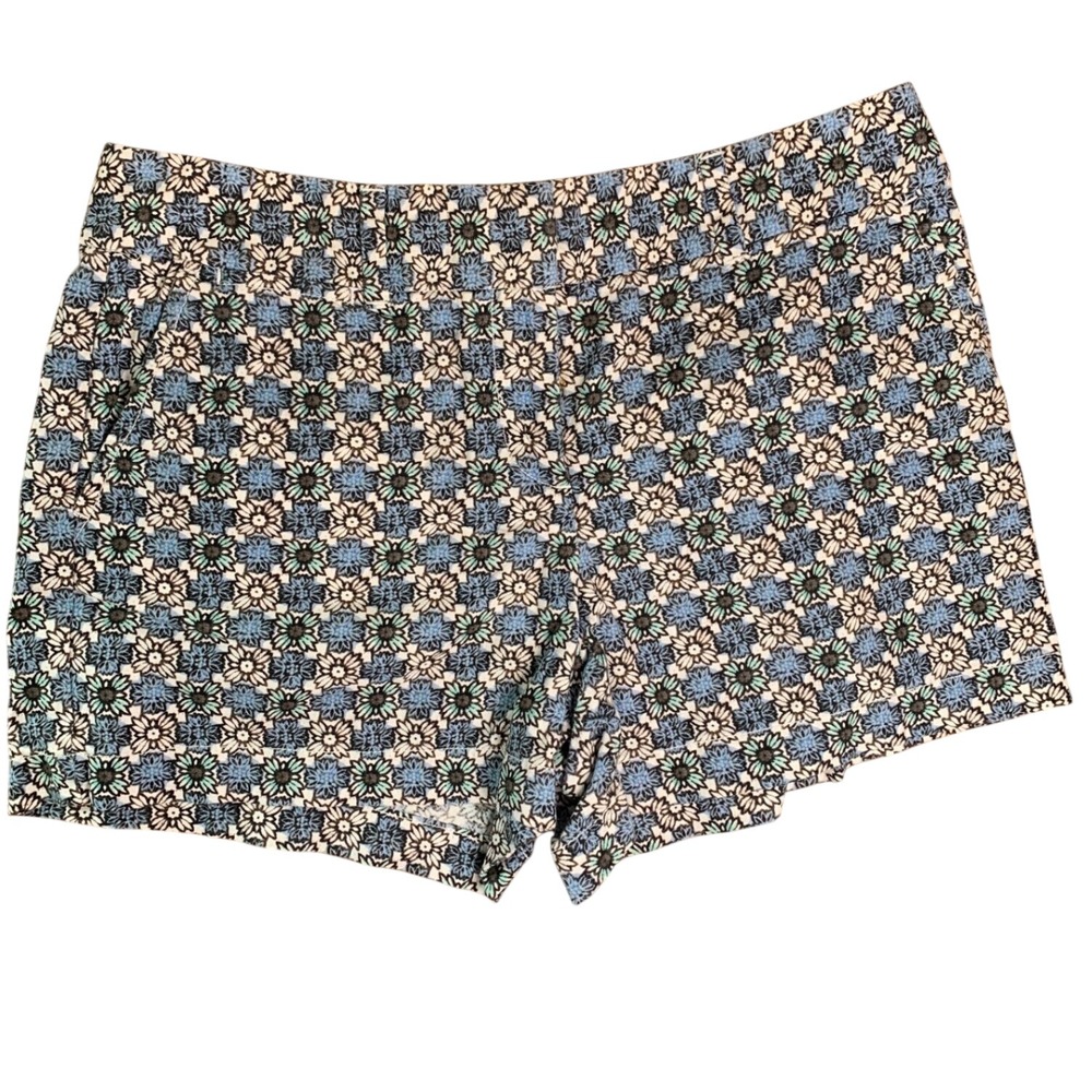 Loft Ann Taylor Blue Floral Medallion Linen Blend Shorts Womens 4 Boho‎ Summer